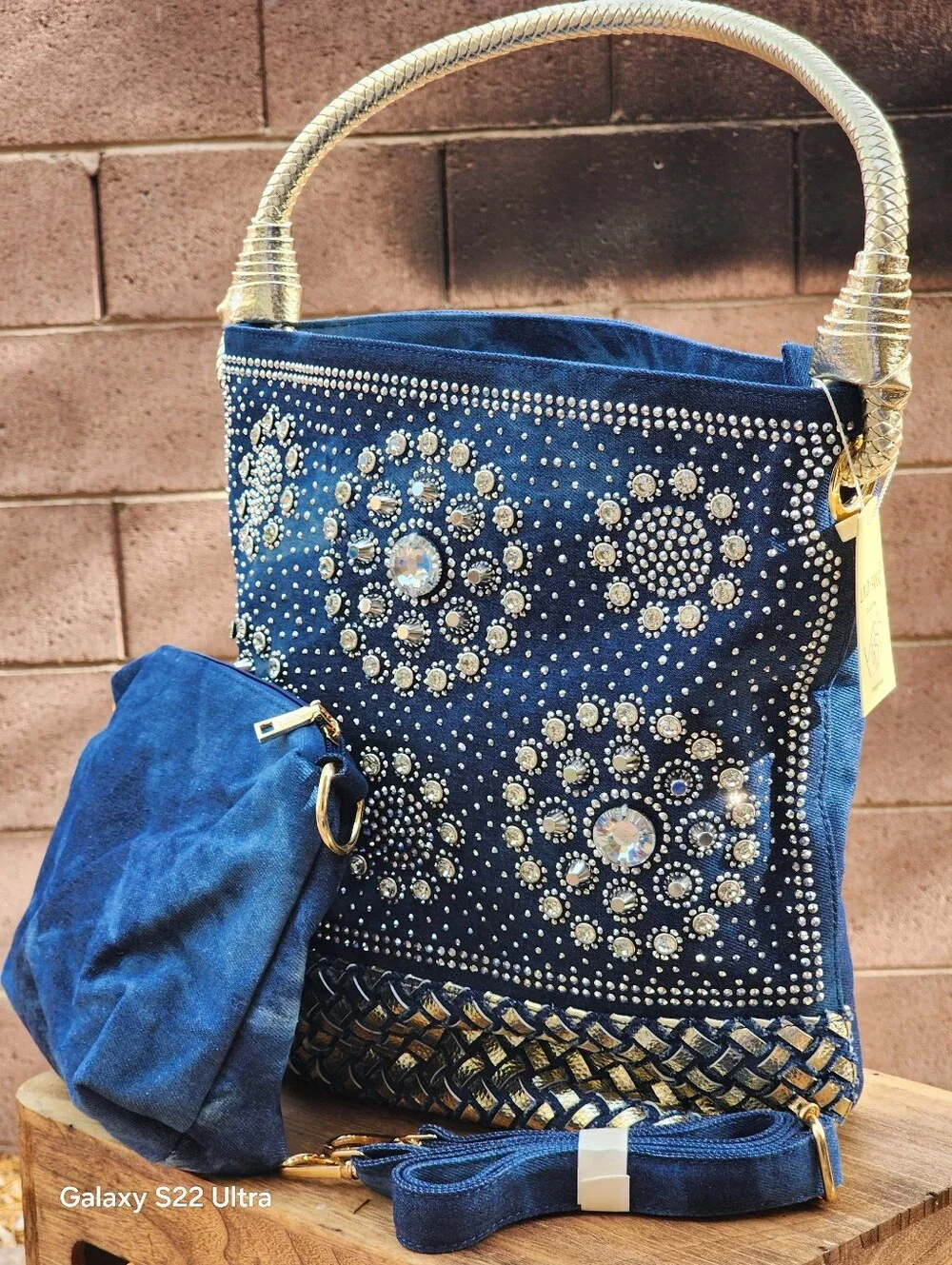 LMD/9000 Women's Fashion Denim Hobo Bucket Floral Pattern Denim  Shoulder Bag